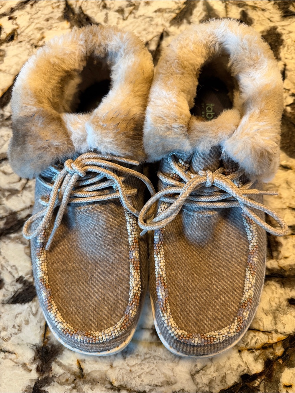Hey Dudes Cozy Faux-Fur Lined Moccasin Slippers - Tan with beading